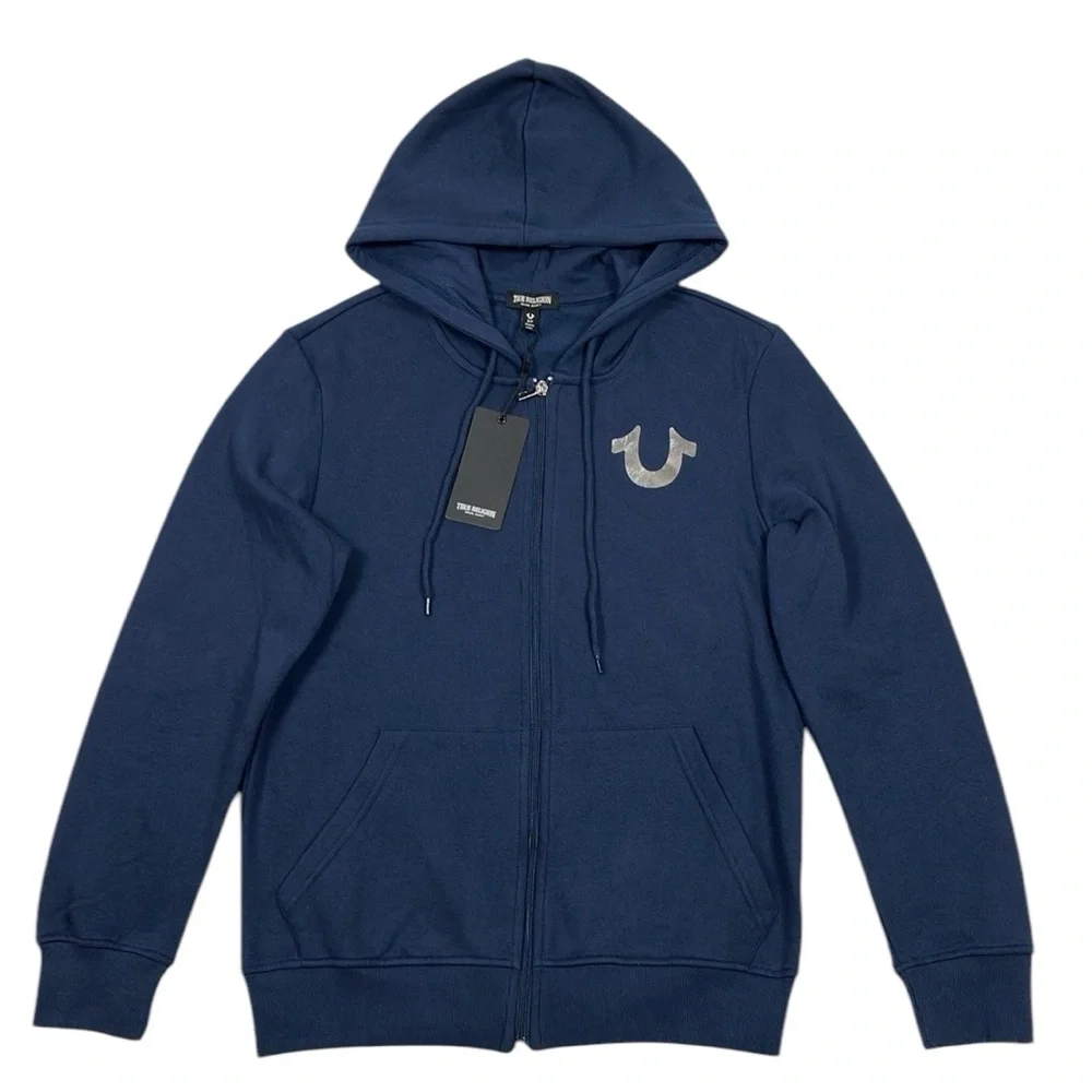 True Religion Zip Hoodie City Buddha Blue Sweatshirt NWT